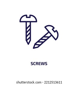 icono de tornillos de la colección de herramientas de construcción. Tornillos lineales delgados, llave inglesa, icono del contorno de reparación aislado en el fondo blanco. Signo de tornillos vectoriales de línea, símbolo para web y móvil
