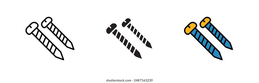 Screws icon. engineering building construction metal or stainless steel screw fastener tool. carpentry wood cross fastener to fix or repair, colored fill with black stroke