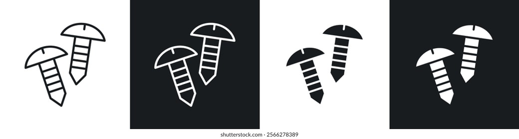 Screws icons collection in black filled and line style.