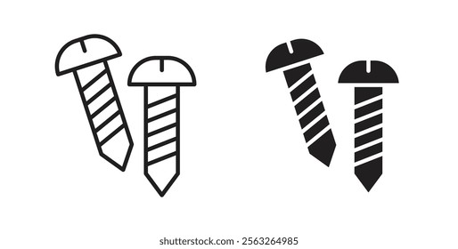 Screws icons in flat and line style set.