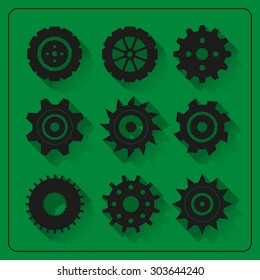 Screws with long shadow effect. Set of screws icons in flat style with long shadows. Vector collection of screws.