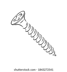 screws, nails isolated on a white background. Vector illustration, metal screw vector sketch illustration