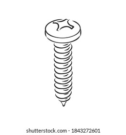 screws, nails isolated on a white background. Vector illustration, metal screw vector sketch illustration