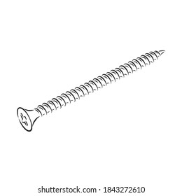 screws, nails isolated on a white background. Vector illustration, metal screw vector sketch illustration