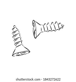 screws, nails isolated on a white background. Vector illustration, metal screw vector sketch illustration