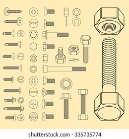 Screws / nut set line drawing