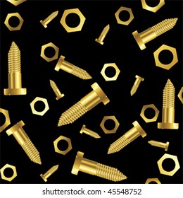 screws and nuts composition over black background, abstract art illustration