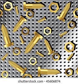 screws and nuts over metallic texture, abstract art illustration