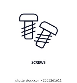 screws outline icon.  Thin line icon from construction tools collection. Editable vector isolated on white background