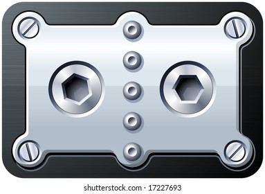 Screws and rivets on brushed metal