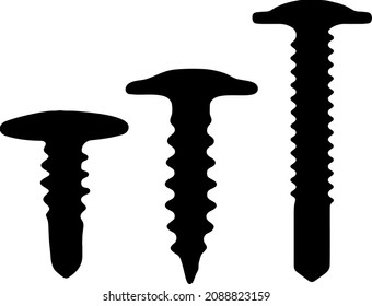 Screws and self-tapping screws in the set. Vector image.
