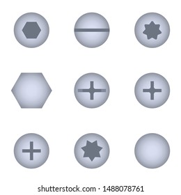 Screws set icons. Graphic template. Vector illustration