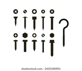 Screws silhouette vector isolated on white backrgound.