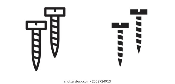 Schrauben, Vektorsymbol-Set schwarz gefüllt und umrissen Stil.