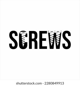 Screws word design with screw symbol on C and W letters.