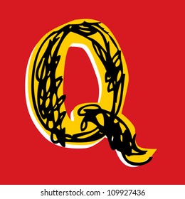 scribble ABC, childlike letter Q