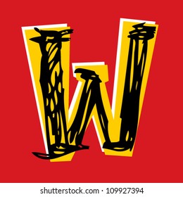 scribble ABC, childlike letter W