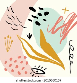 Scribble abstract art print modern shapes collage design.