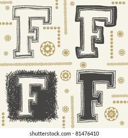 scribble alphabet, crazy doodle F