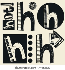 kritzeliges Alphabet, verrücktes Doodle H