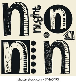 alfabeto garabato, doodle loco N
