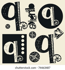 scribble alphabet, crazy doodle Q