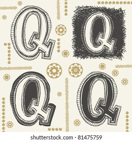 scribble alphabet, crazy doodle Q