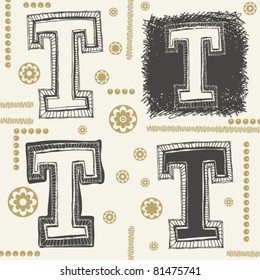 kreidefähiges Alphabet, verrücktes Doodle T