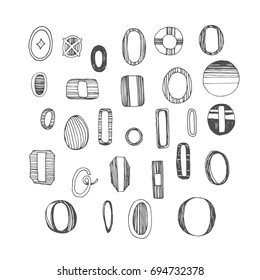Scribble alphabet. Doodle ABC. Vector set of hand drawn various letter O