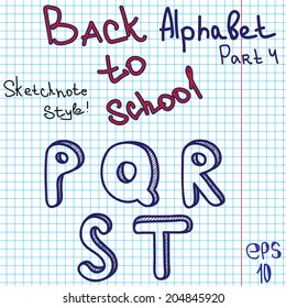 Scribble alphabet. Hand drawing vector letters. Graph paper. Back to school theme. Part 4