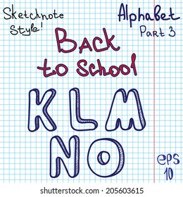 Scribble alphabet. Hand drawing vector letters. Graph paper. Back to school theme. 