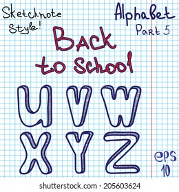 Scribble alphabet. Hand drawing vector letters. Graph paper. Back to school theme. 