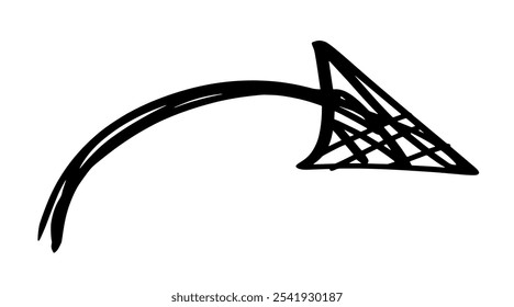 Elemento de Vector dibujado a mano de signo de flecha de garabato. Símbolo de Doodle dibujado a mano. Señal del puntero de la dirección del dibujo del marcador aislada en blanco