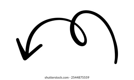 Scribble Arrow Sign Hand Drawn Vector Element. Hand Drawn Doodle Symbol. Marker Drawing Direction Pointer Sign Isolated on White