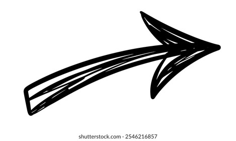 Scribble Pfeilzeichen handgezeichnetes Vektorelement. Handgezeichnetes Doodle-Symbol. Zeigerzeichen für Markerzeichnung, isoliert auf Weiß