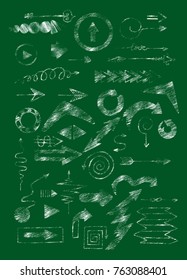 Scribble Arrows isolated on green. Hand drawn. Vector illustration.