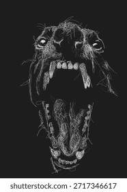 Perro de arte garabato enojado en blanco y negro