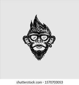 the scribble art fun face monkey gorilla logo with white background 