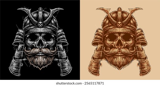 The scribble art illustration of japanese warior skulls design is perfect for your printable t-shirt,poster,banner and also suitable for other stuffs