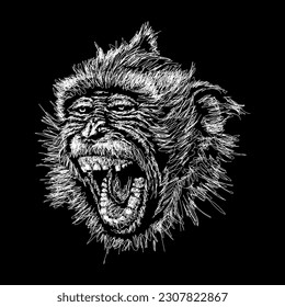La ilustración de arte garabateable del vector de la cabeza del mono es perfecta para tu camiseta imprimible, afiche, banner y también apta para otras cosas