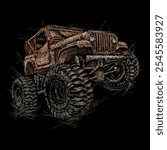 The scribble art illustration of Off road jeep image vector is perfect for your printable t-shirt,poster,banner and also suitable for other stuffs