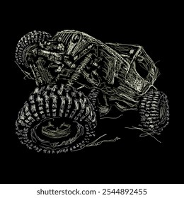 A ilustração de arte rabiscada do vetor de imagem do jipe off road é perfeita para sua camiseta imprimível, cartaz, banner e também adequado para outras coisas