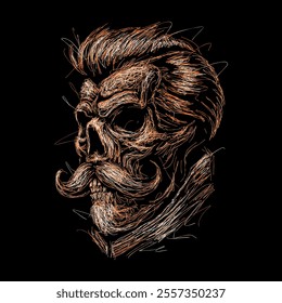 The scribble art illustration of skull rockabilly style have mustache and beard image vector is perfect for your printable t-shirt,poster,banner and also suitable for other stuffs