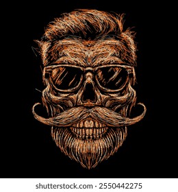 A ilustração de arte rabiscada de caveira usando óculos com bigode e design de barba é perfeito para sua camiseta imprimível, cartaz, banner e também adequado para outros alimentos