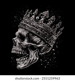 La ilustración de arte garabato de la calavera con el diseño de la corona del rey es perfecto para su camiseta imprimible, cartel, Anuncio y también conveniente para otras cosas