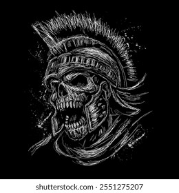 The scribble art illustration of skull wearing spartan helmet image vector is perfect for your printable t-shirt,poster,banner and also suitable for other stuffs