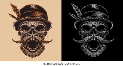 The scribble art illustration of skull wearing hat image vector is perfect for your printable t-shirt,poster,banner and also suitable for other stuffs