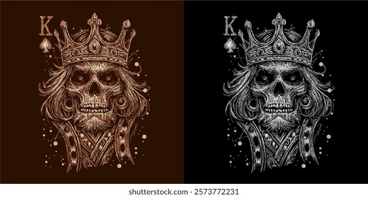 The scribble art illustration of skull wearing crown image vector is perfect for your printable t-shirt,poster,banner and also suitable for other stuffs