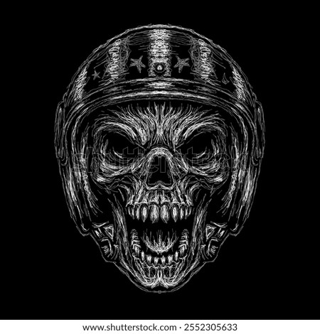 The scribble art illustration of skull wearing classic helmet design is perfect for your printable t-shirt,poster,banner and also suitable for other stuffs