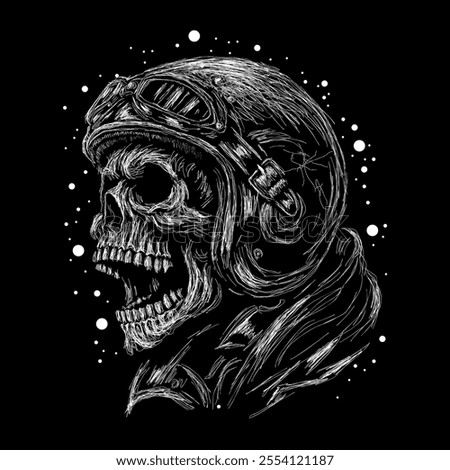 The scribble art illustration of skull wearing race helmet design is perfect for your printable t-shirt,poster,banner and also suitable for other stuffs